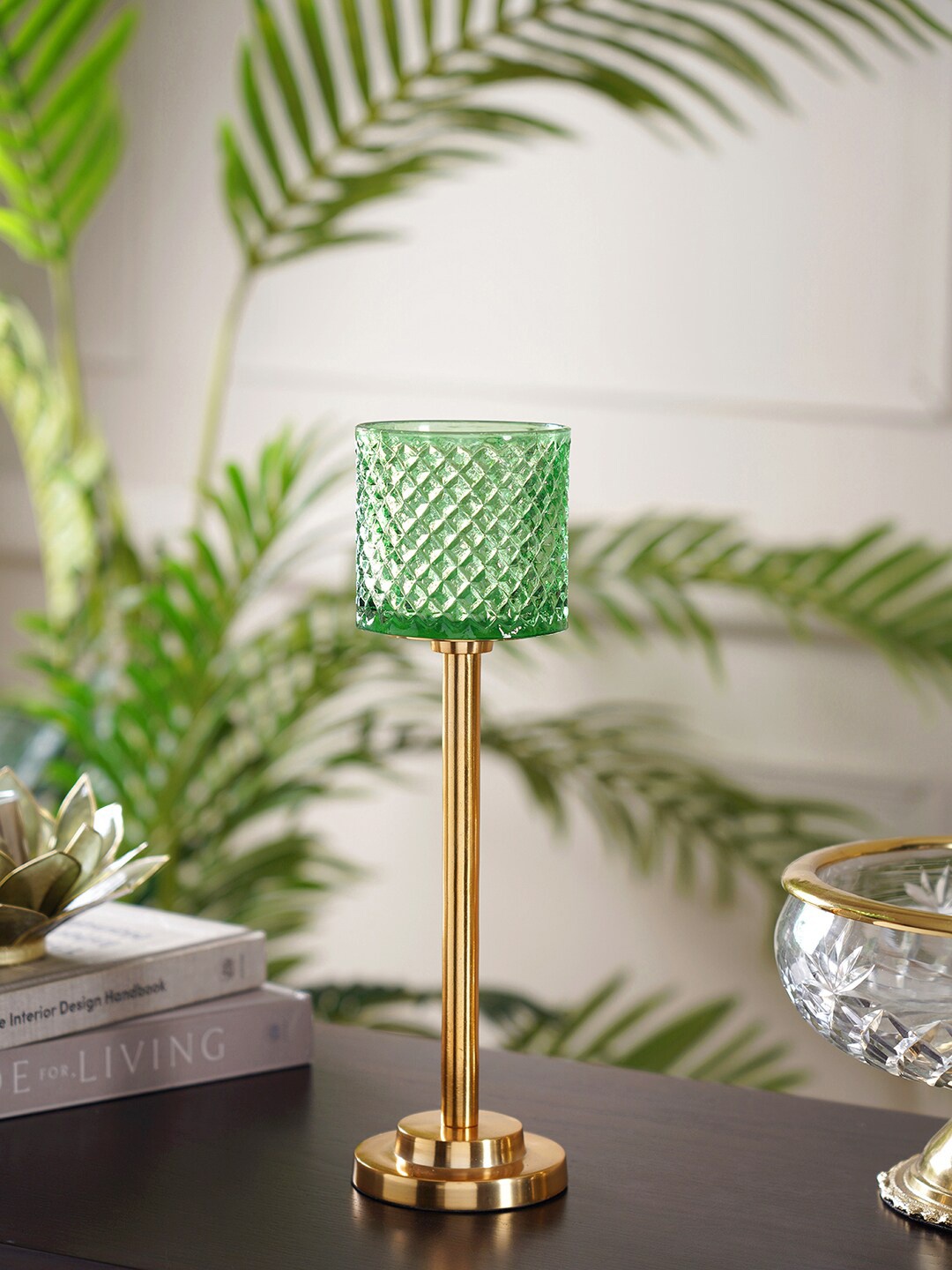 

Pure Home and Living Green & Gold-Toned Textured Glass Candle Holder