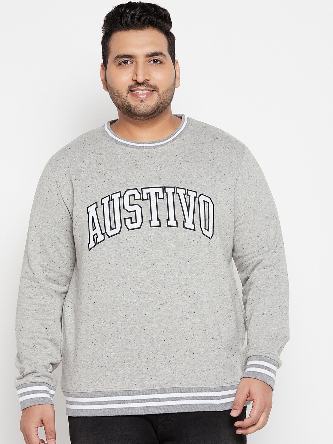 

AUSTIVO Men Plus Size Grey Printed Sweatshirt