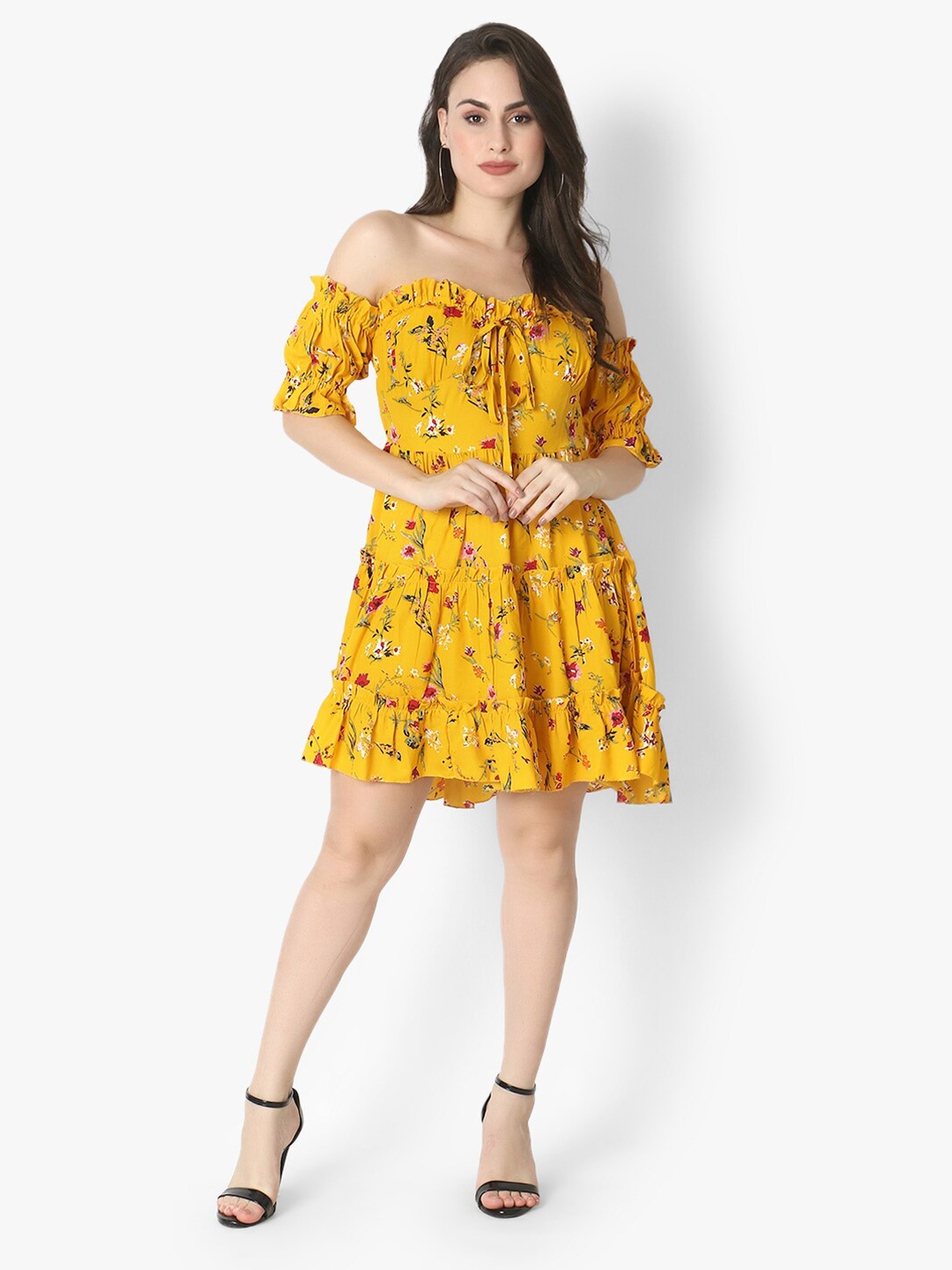 

Again fashions Yellow Floral Off-Shoulder Dress