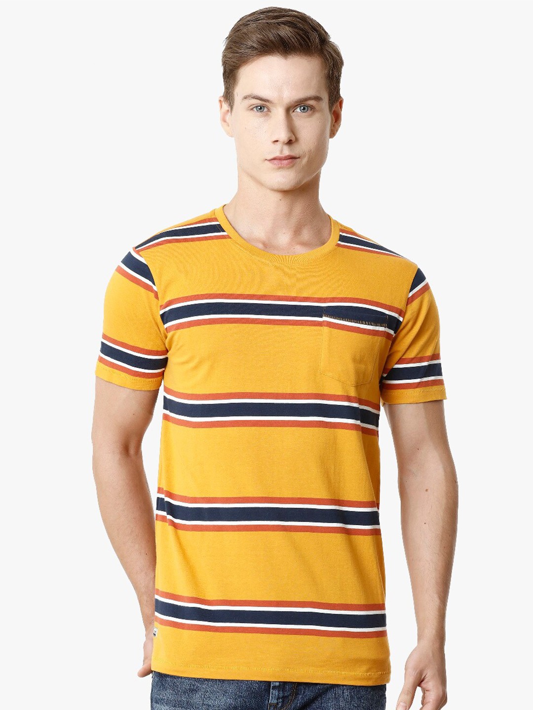 

Voi Jeans Men Yellow Striped T-shirt
