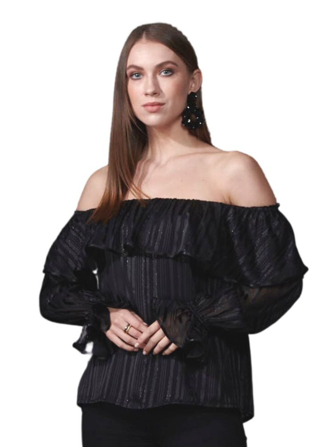 

Style Island Black Women Off-Shoulder Bardot Top