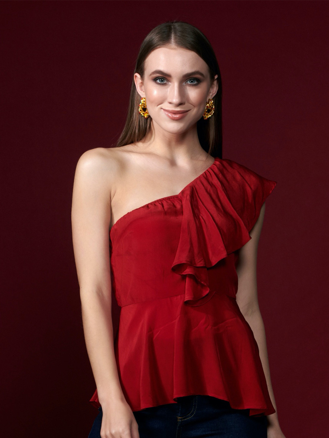 

Style Island Women Red One Shoulder Top