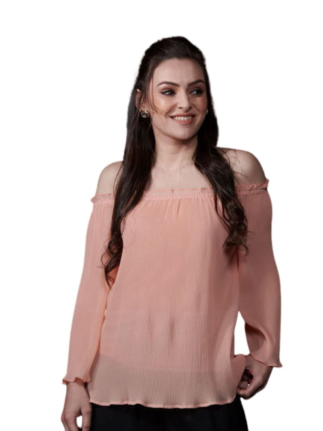 

Style Island Women Peach-Coloured Off-Shoulder Bardot Top