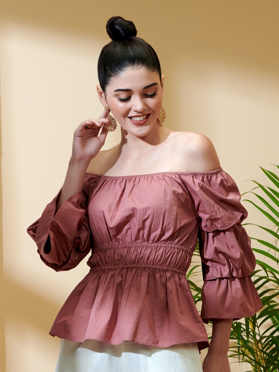 

Style Island Women Pink Off-Shoulder Bardot Top