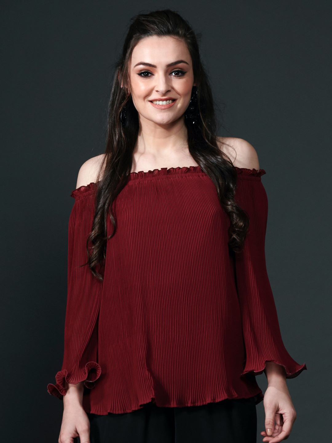 

Style Island Maroon Women Off-Shoulder Bardot Top