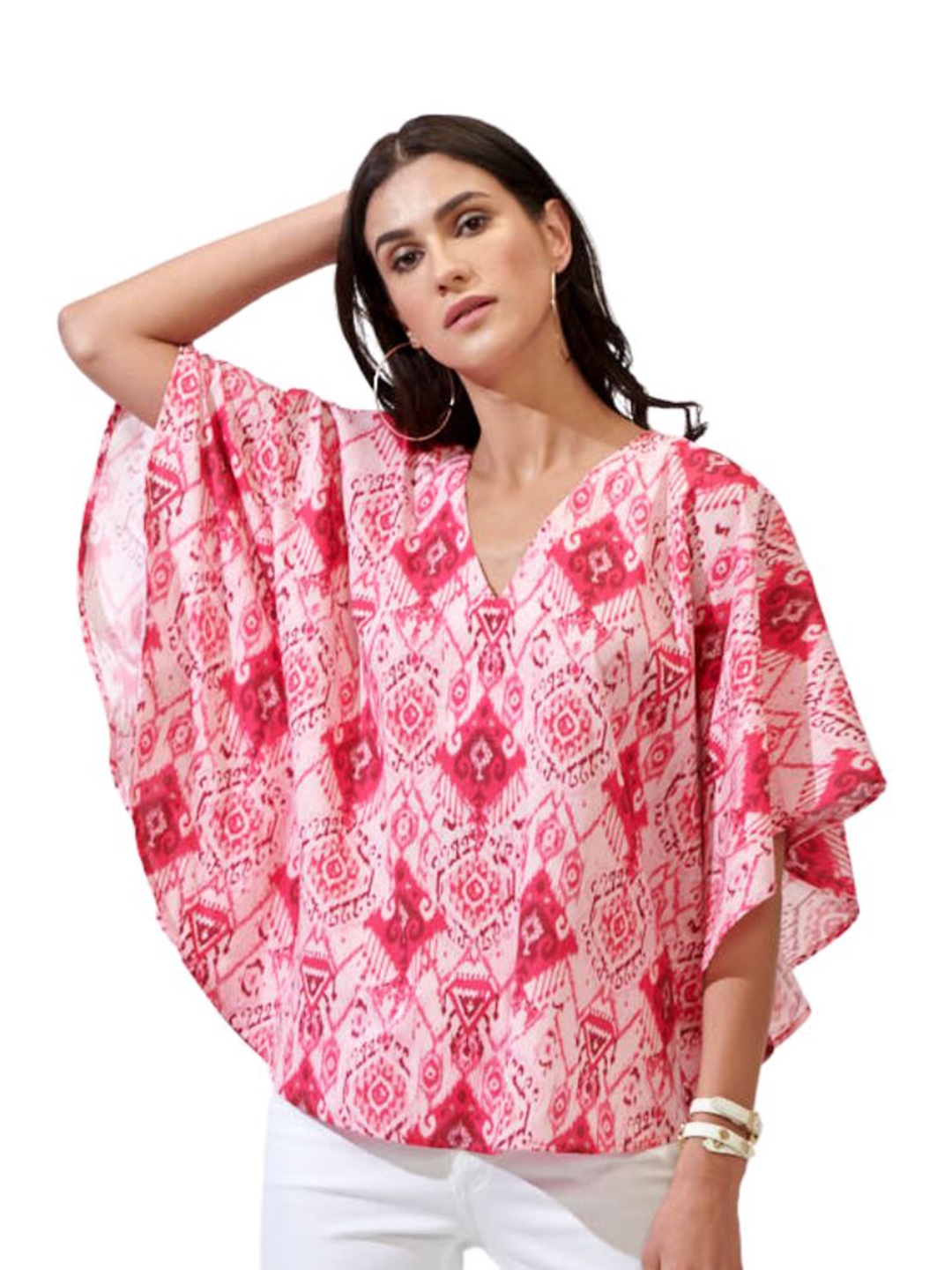 

Style Island Women Pink & White Floral Print Top