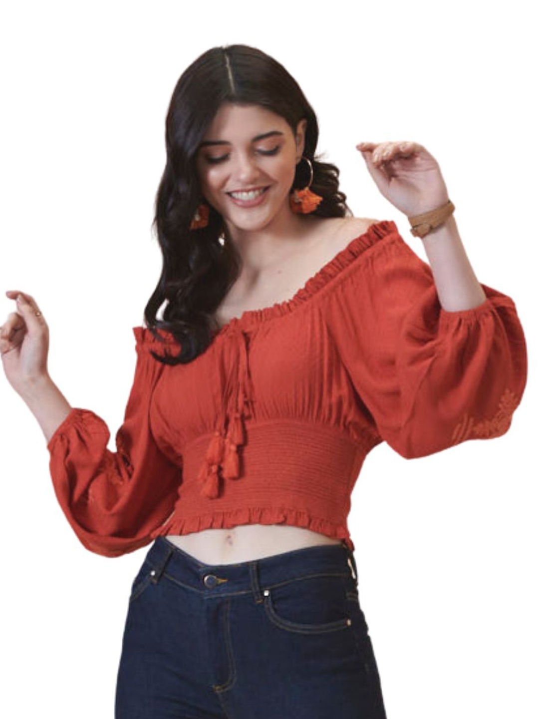 

Style Island Women Rust Off-Shoulder Crop Top