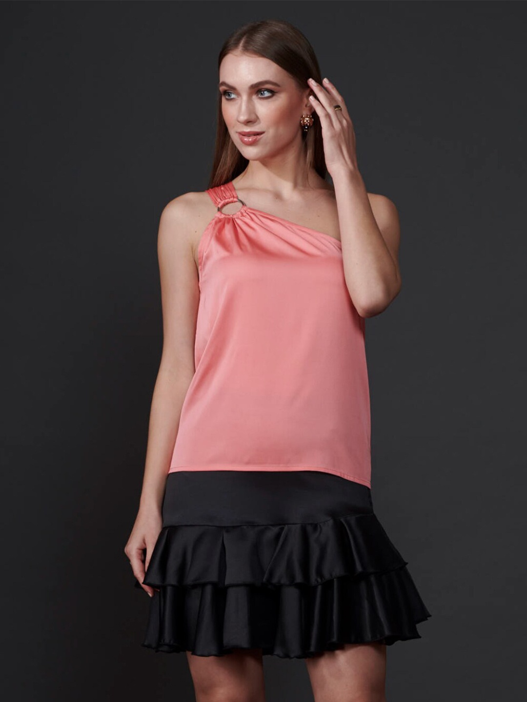 

Style Island Women Peach-Coloured One Shoulder Top