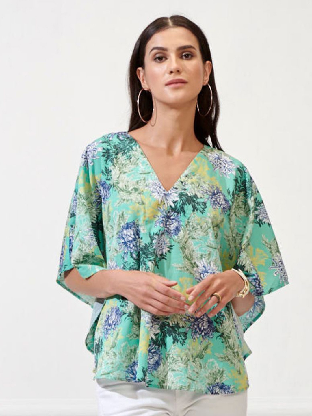 

Style Island Women Floral Print Wrap Top, Green