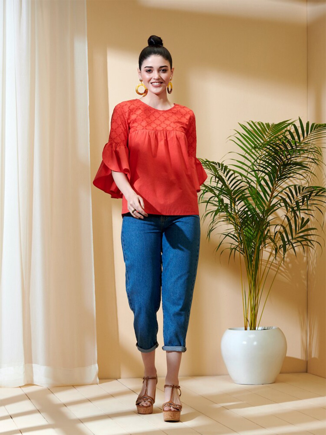 

Style Island Women Embellished Extended Sleeves Top, Red