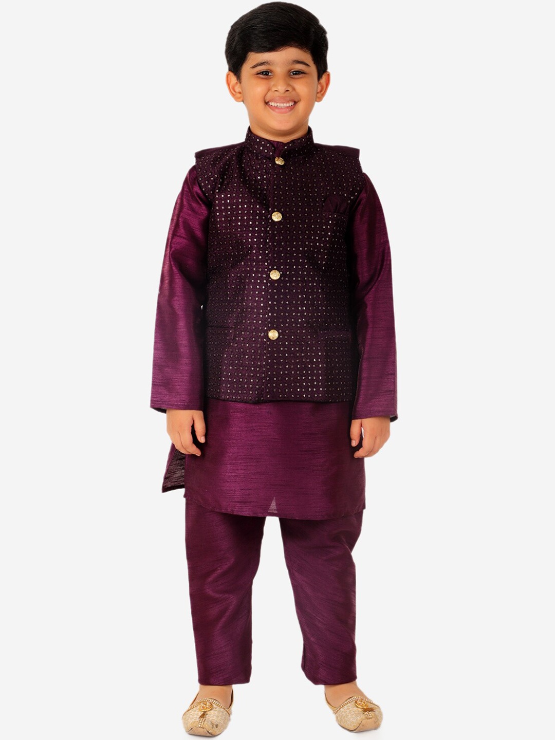 

Pro-Ethic STYLE DEVELOPER Boys Pure Silk Kurta with Trouser, Purple