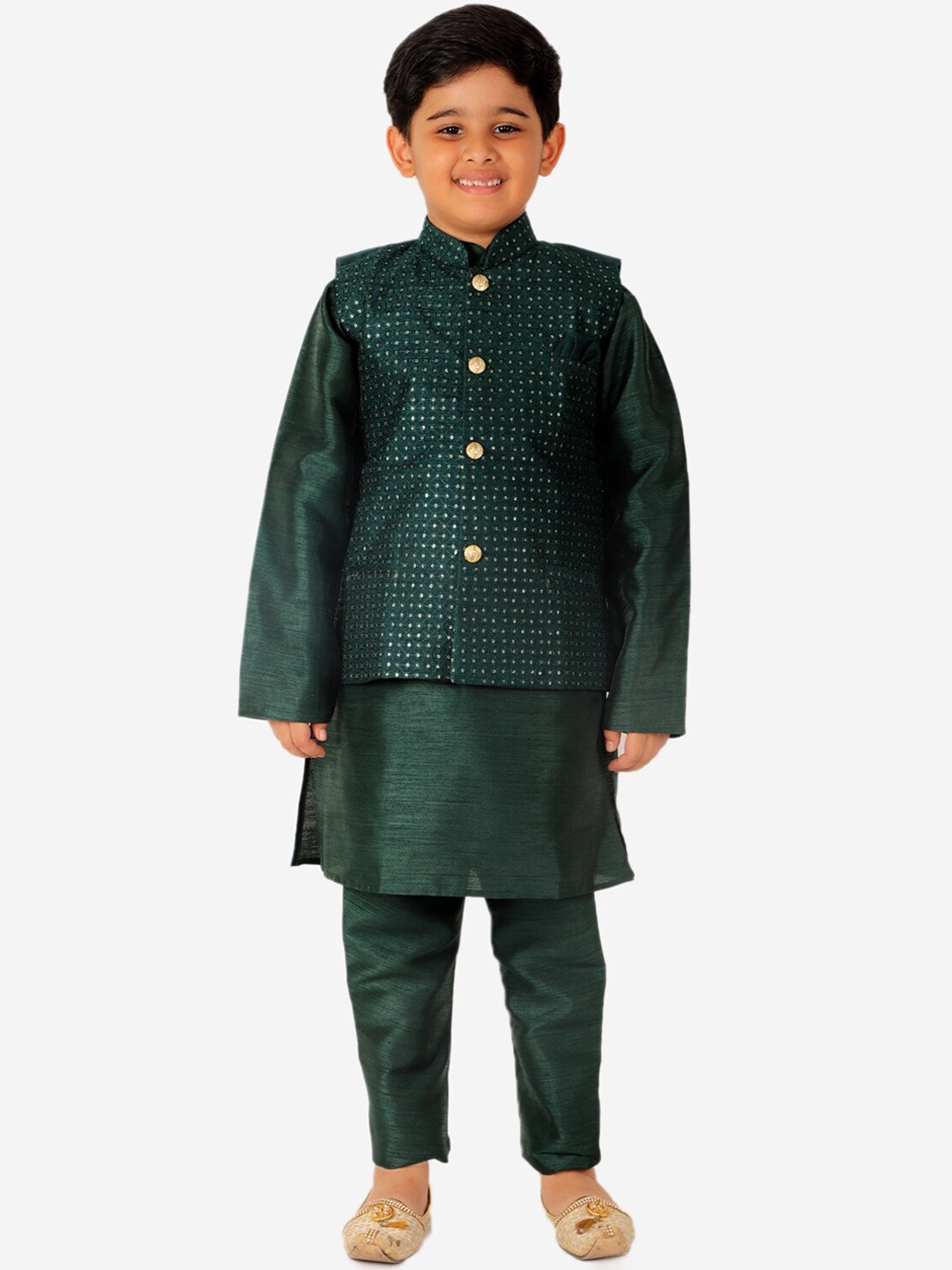 

Pro-Ethic STYLE DEVELOPER Boys Pure Silk Kurta with Churidar, Teal