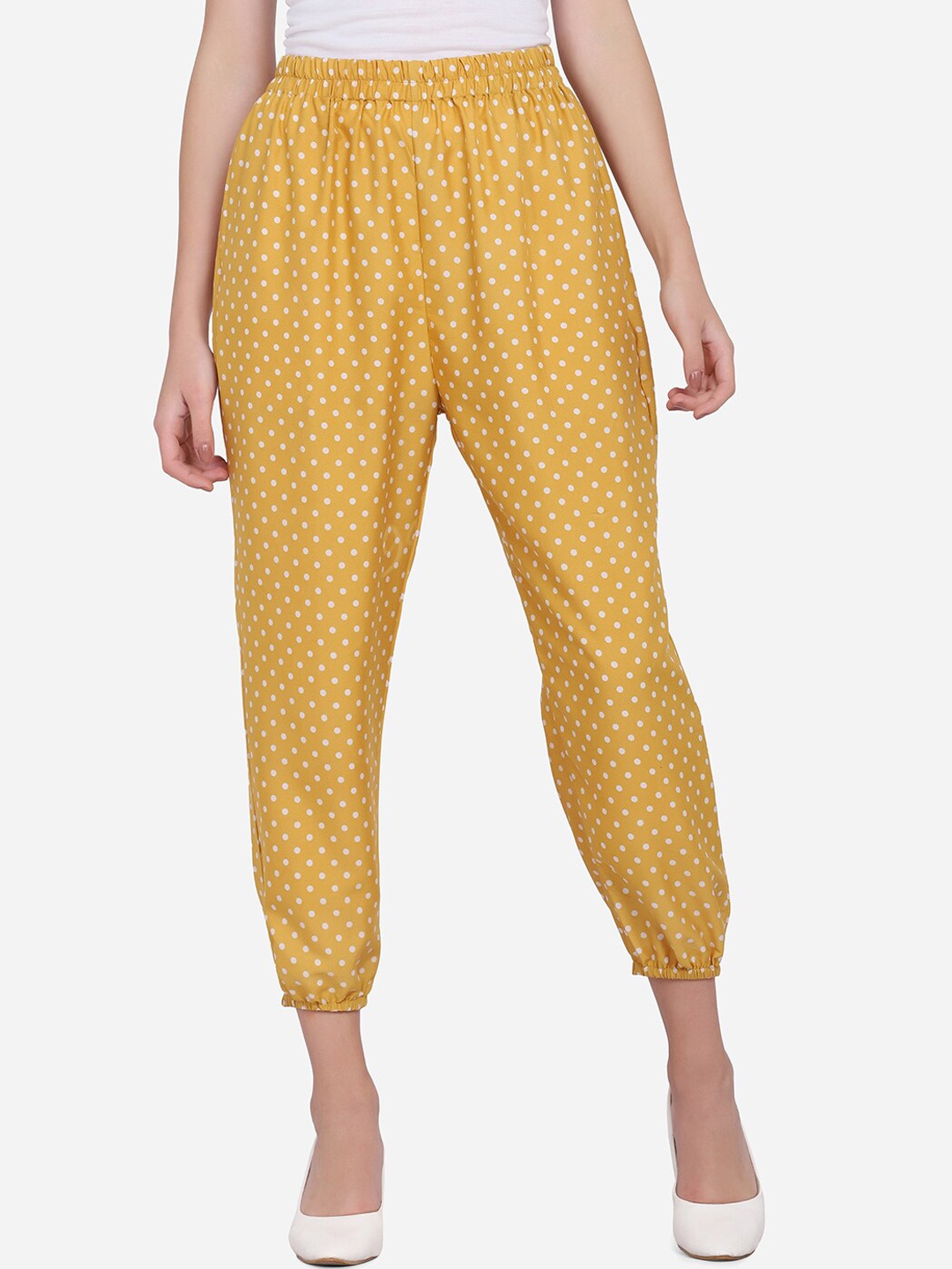 

SAKIA Women Mustard Yellow Ethnic Motifs Printed Easy Wash Trousers