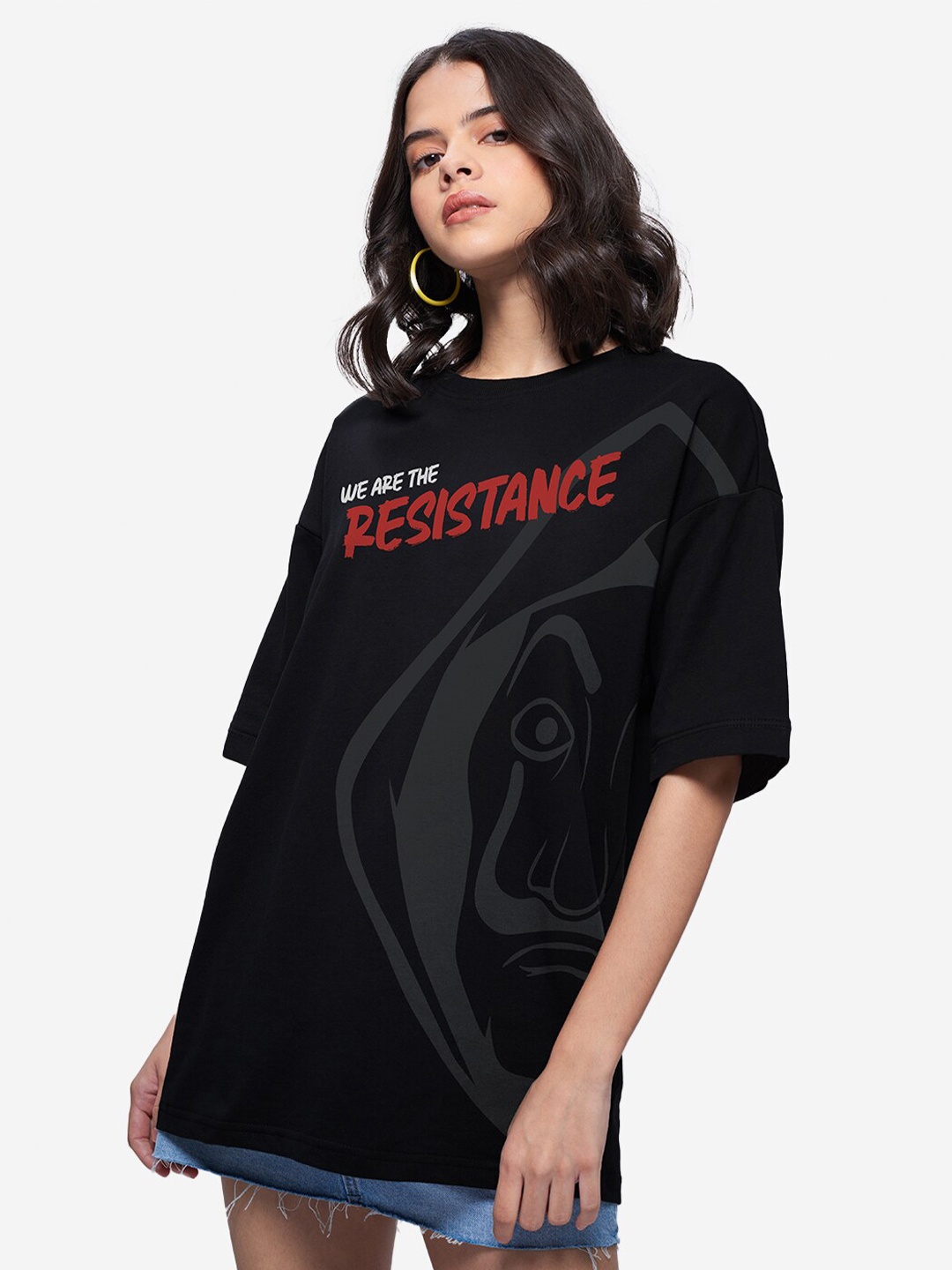 

The Souled Store Women Black Printed Oversized T-shirt