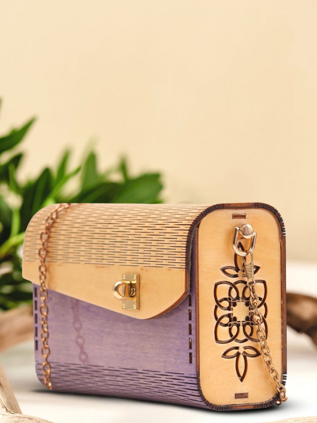 

scherico Purple Structured Wooden Sling Bag