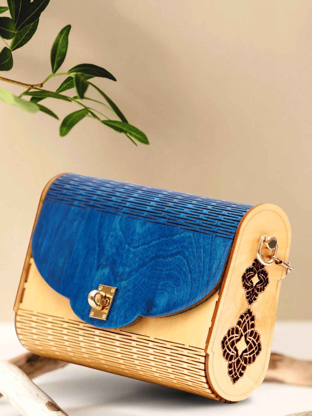 

scherico Beige Structured Wooden Sling Bag