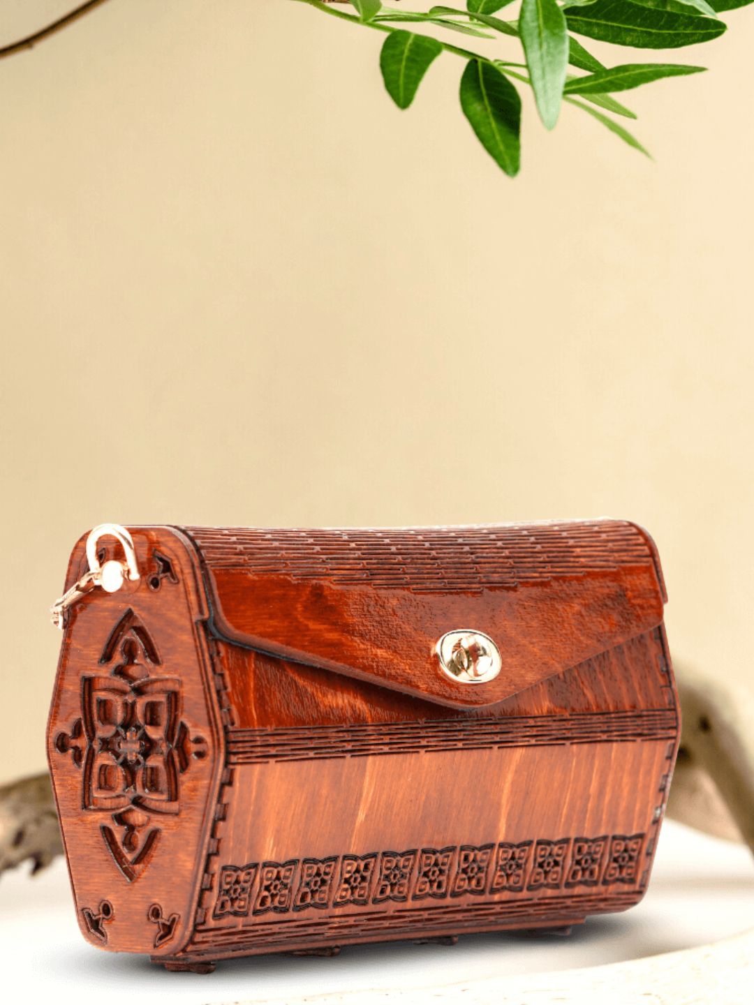 

scherico Copper-Toned Structured Wooden Sling Bag
