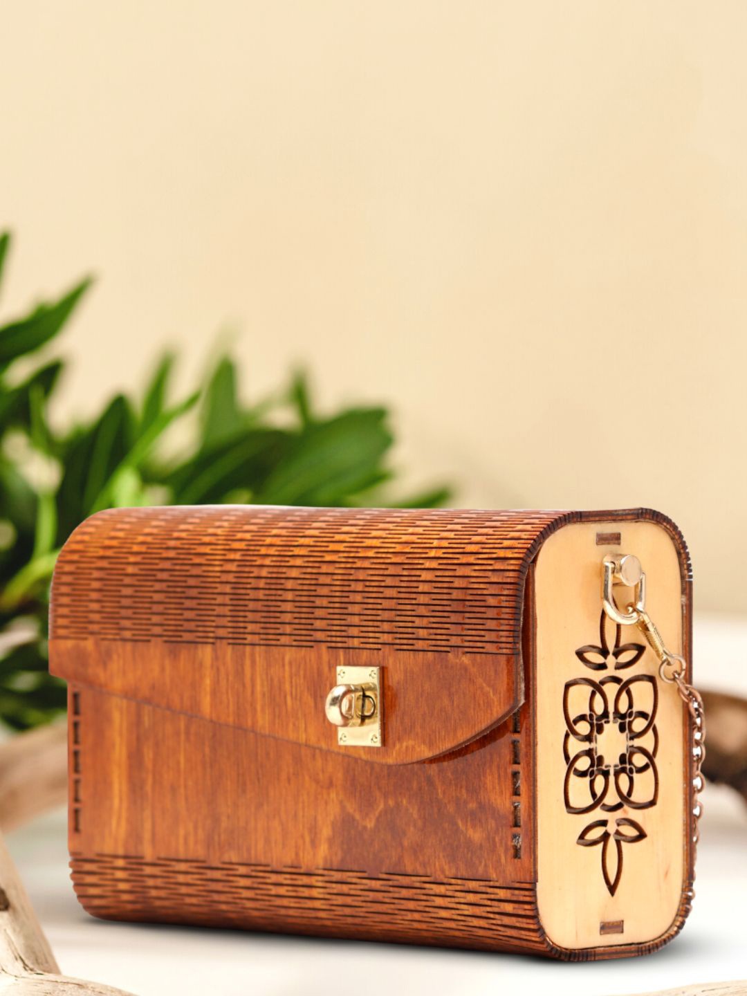 

scherico Copper-Toned Casket Premium Wooden Sling Bag