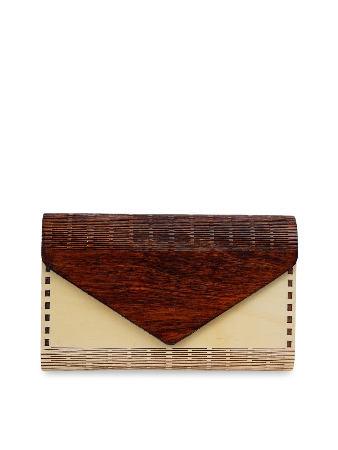 

scherico Women Brown Textured luxury wooden Envelope Clutch