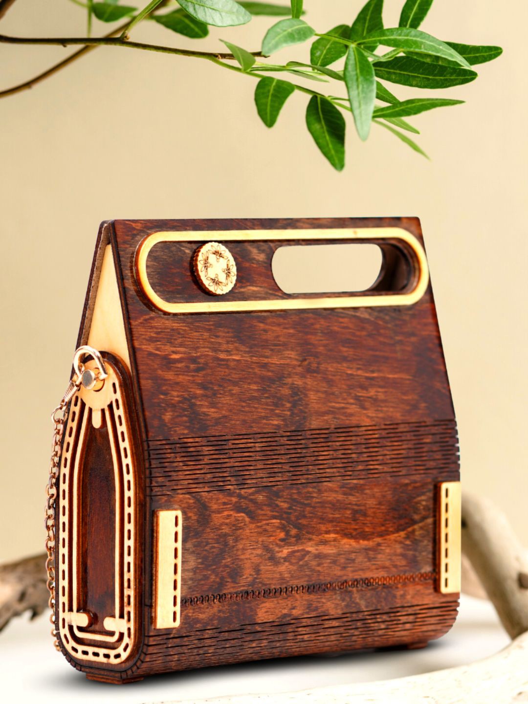 

scherico Brown Structured Wooden Sling Bag