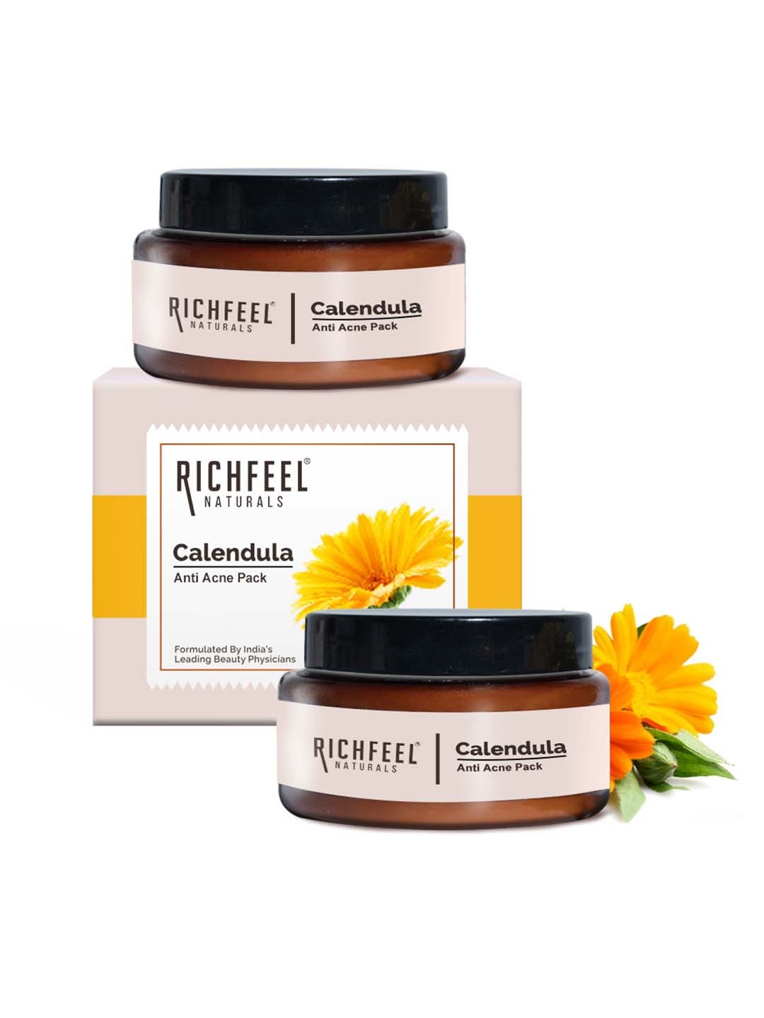 

Richfeel Set Of 2 Calendula Anti-Acne Face Pack with Kaolin Clay - 50g each, Beige