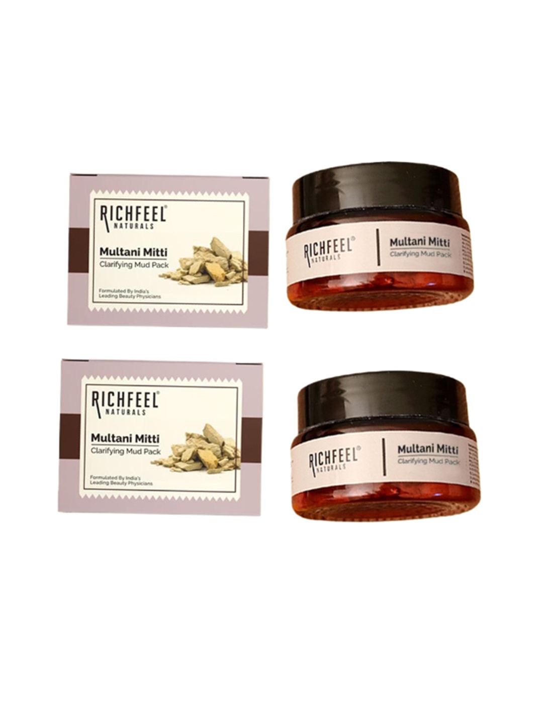 

Richfeel Set Of 2 Multani Mitti Clarifying Mud Pack for Acne-Prone Skin - 100g each, Beige