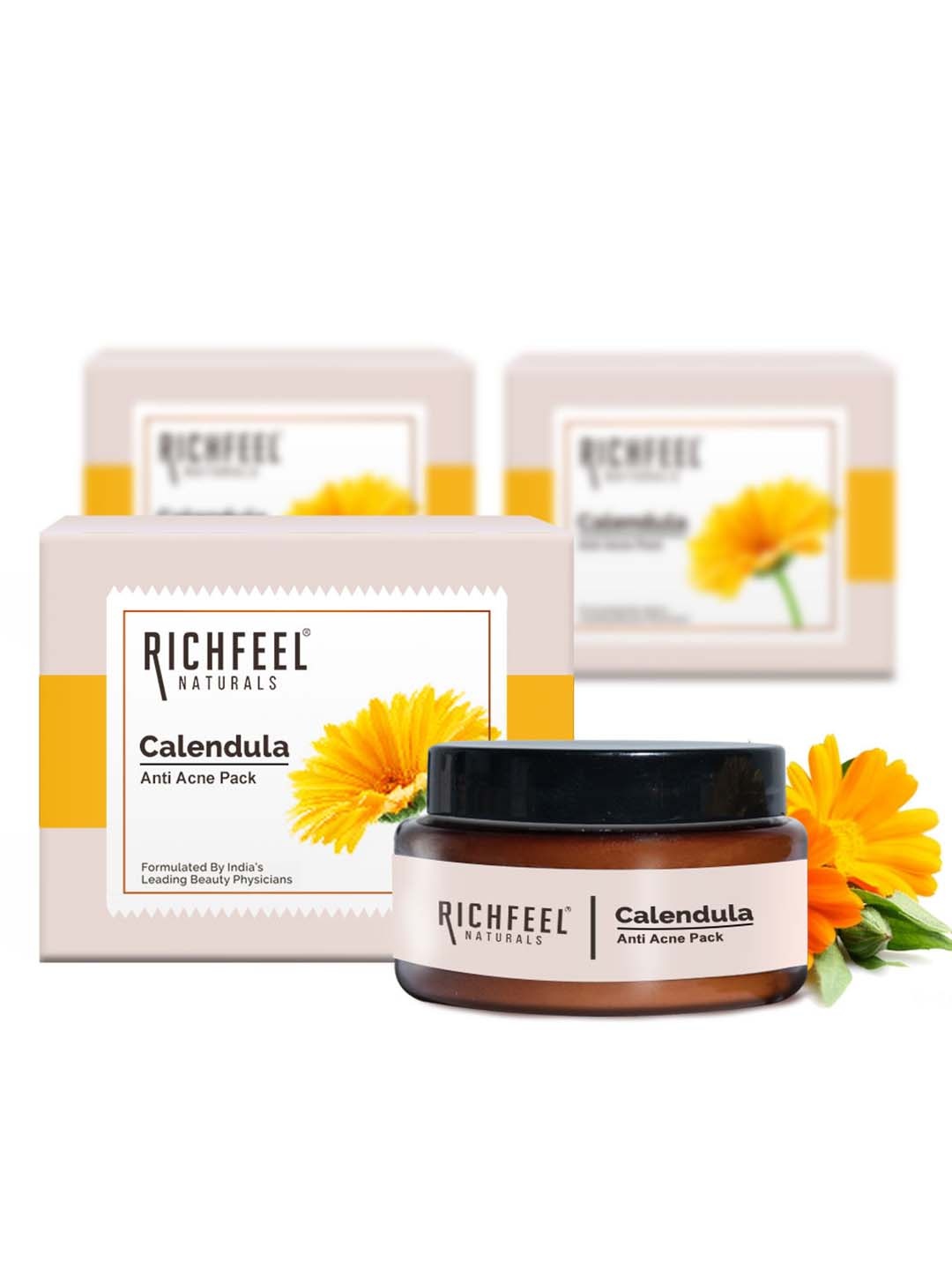 

Richfeel Set Of 3 Calendula Anti-Acne Face Pack with Kaolin Clay - 50g each, Beige