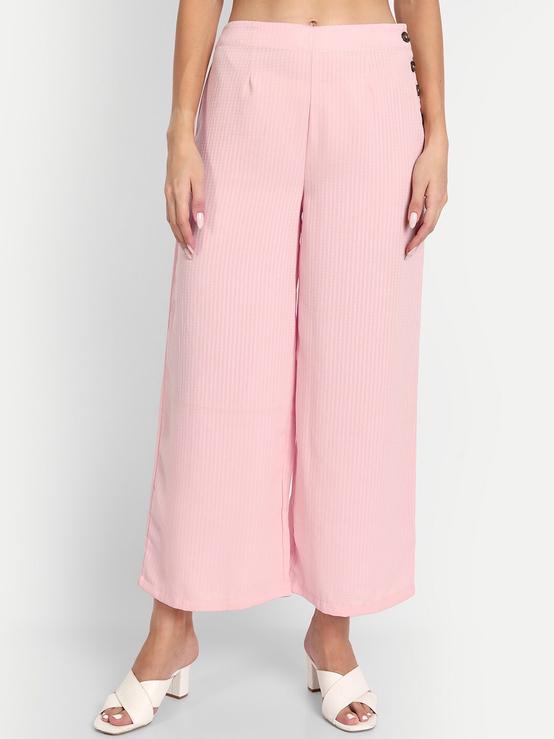 

D 'VESH Women Pink Striped Loose Fit Trousers