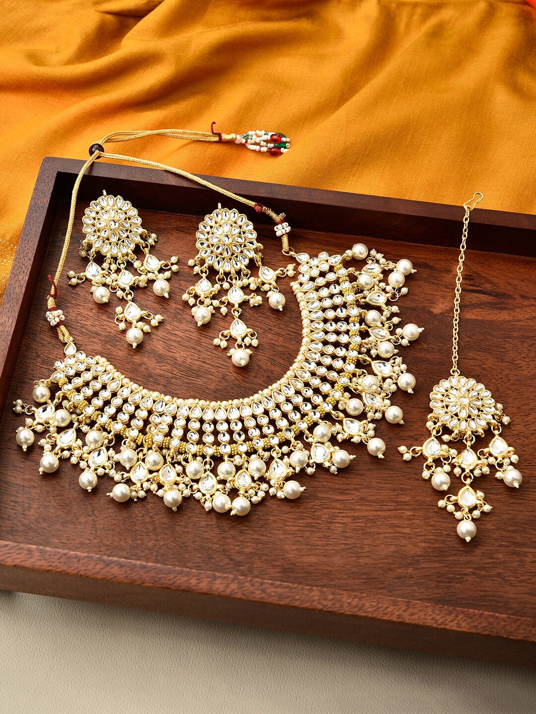 

Fida Gold-Plated White Stone-Studded & Beaded Jewellery Set