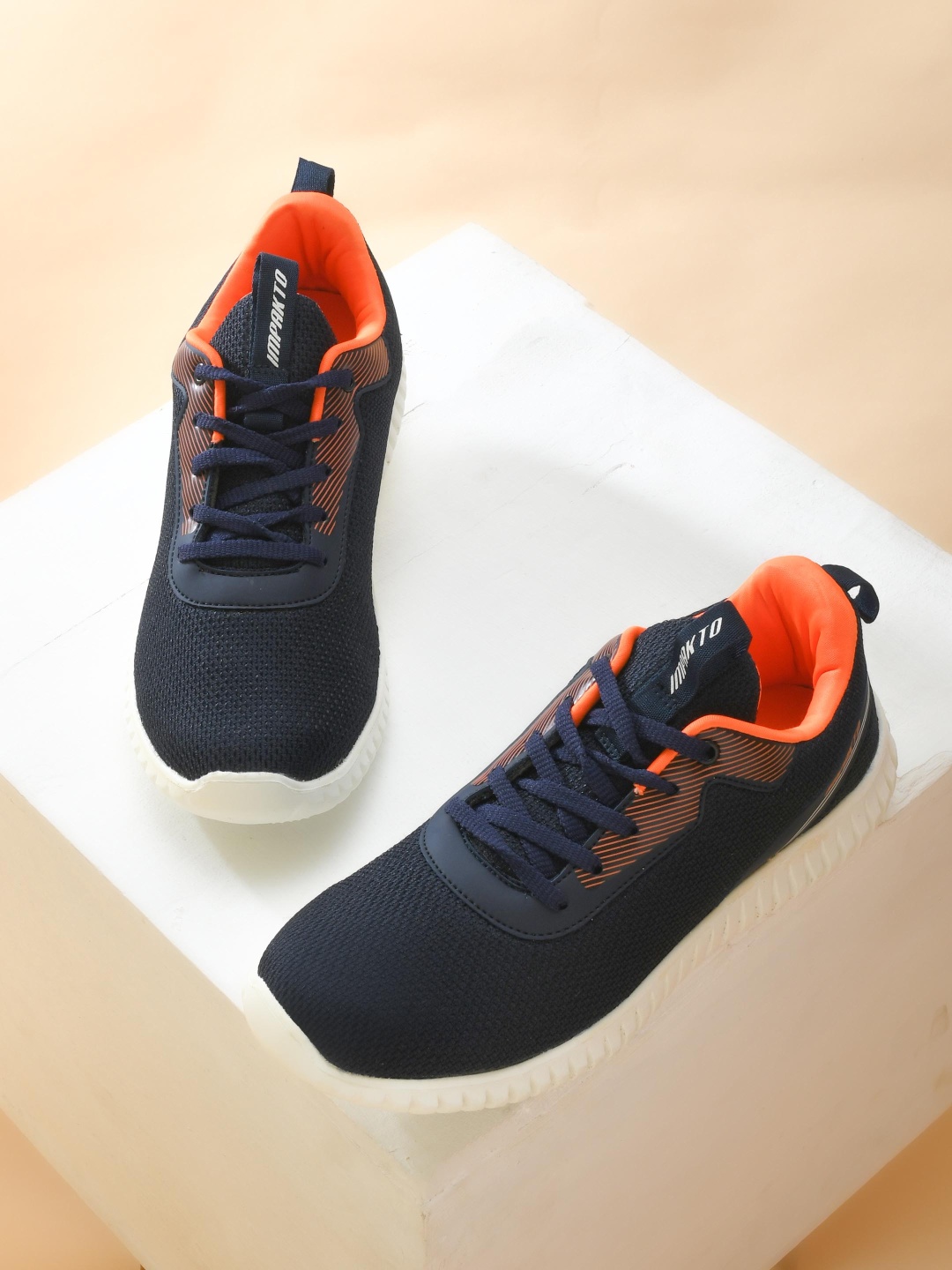 

IMPAKTO Men Navy Blue & Orange Breathable Mesh Running Non-Marking Shoes