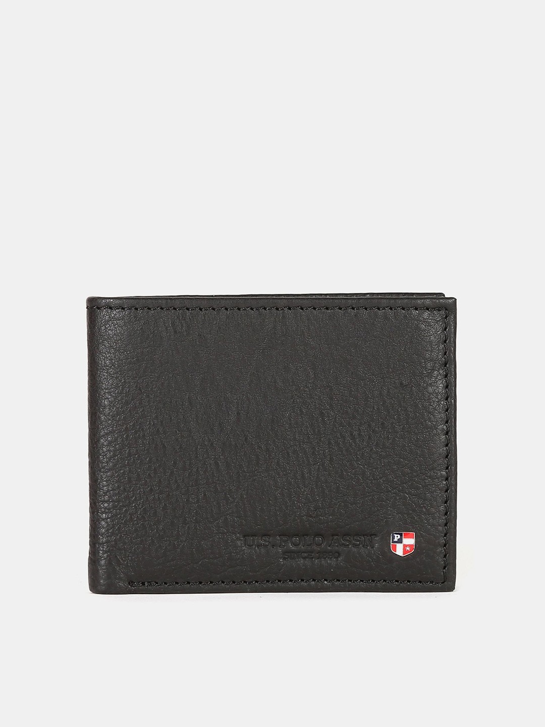 

U S Polo Assn Men Textured Leather Two Fold Wallet, Black