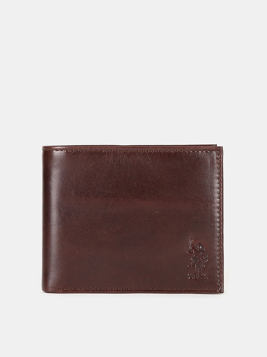 

U S Polo Assn Men Brown & Green Leather Two Fold Wallet