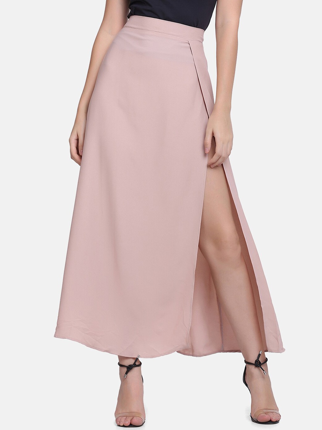 

SAKIA Women Nude Solid Maxi Flared Slit Skirts