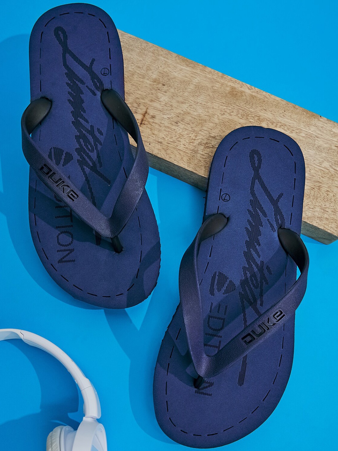 

Duke Men Printed Thong Flip-Flops, Navy blue