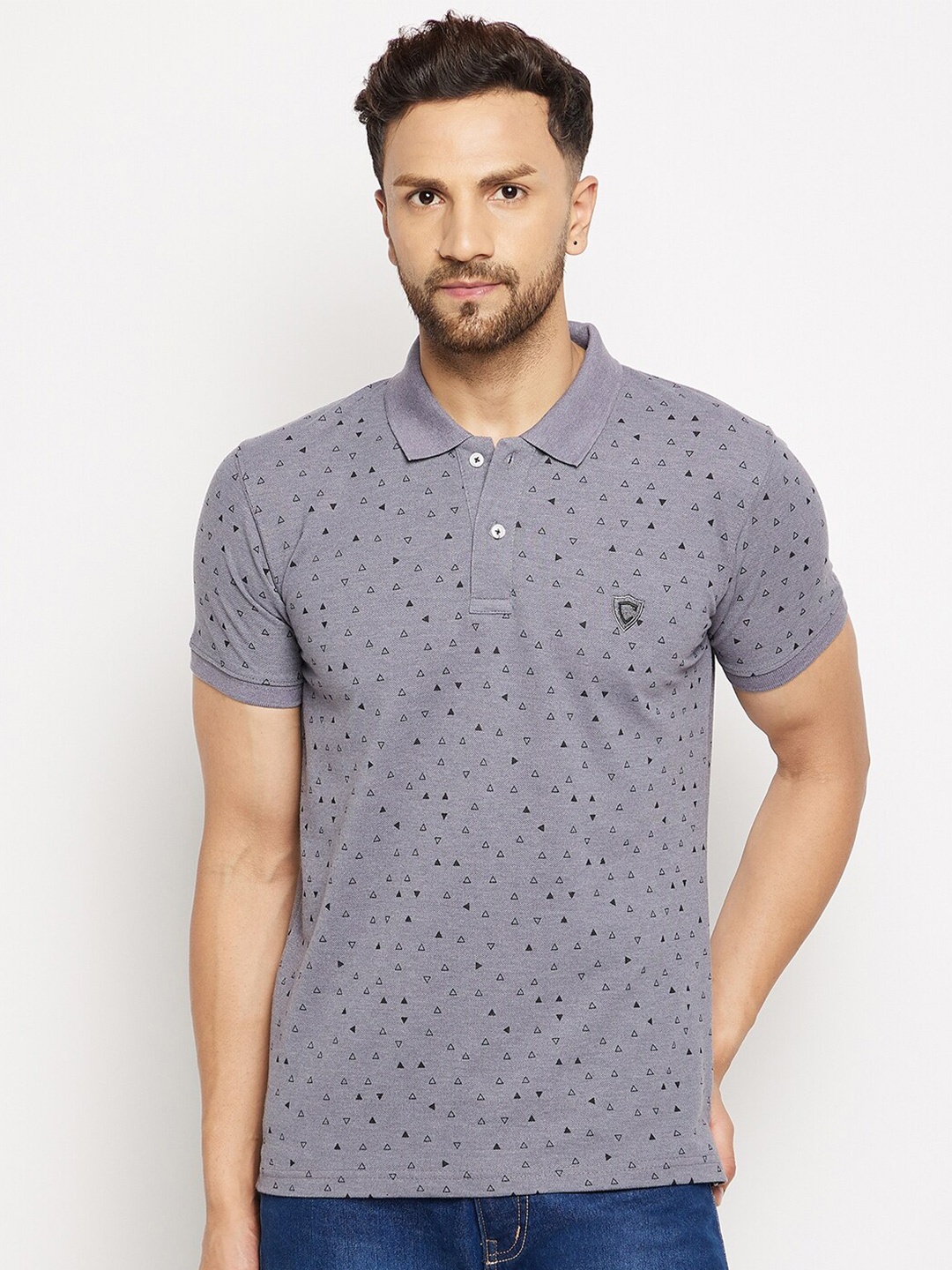 

Camey Men Grey Printed Polo Collar T-shirt
