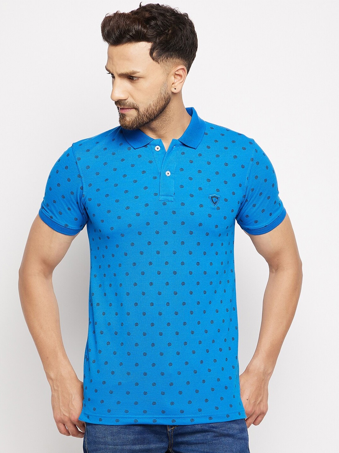 

Camey Men Blue Printed Polo Collar T-shirt