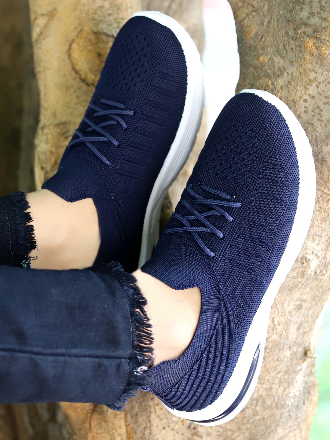 

aadi Women Navy Textured Sneakers, Navy blue