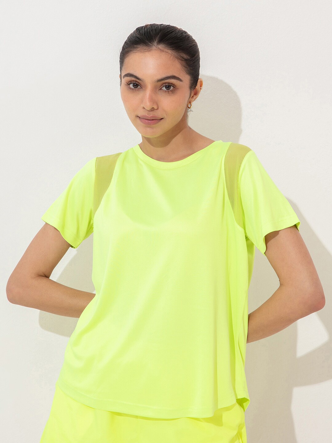 

KICA Women Yellow Mesh Inserts Running T-shirt