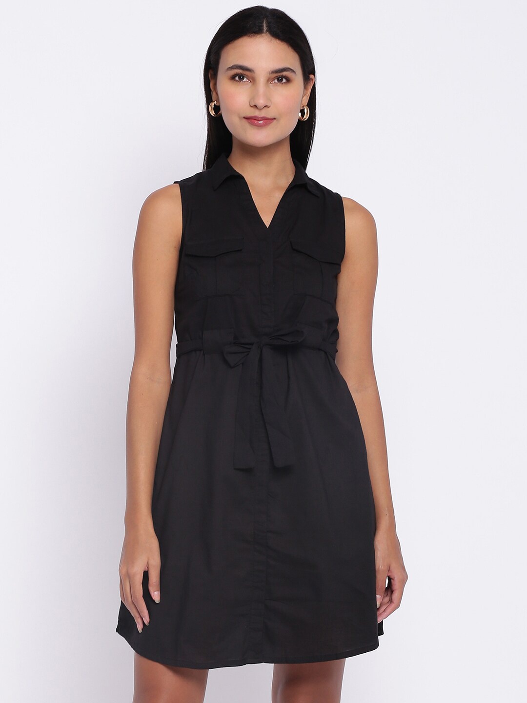 

abof Black Solid Sleeveless A-Line Dress