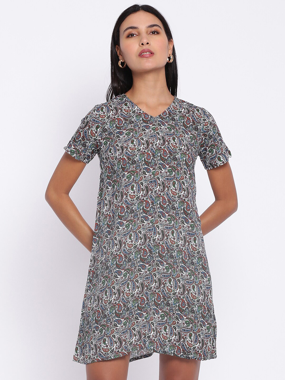 

abof Grey & Maroon Floral Printed A-Line Dress