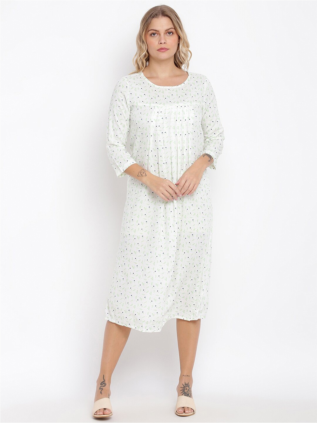 

abof White Floral Printed A-Line Midi Dress