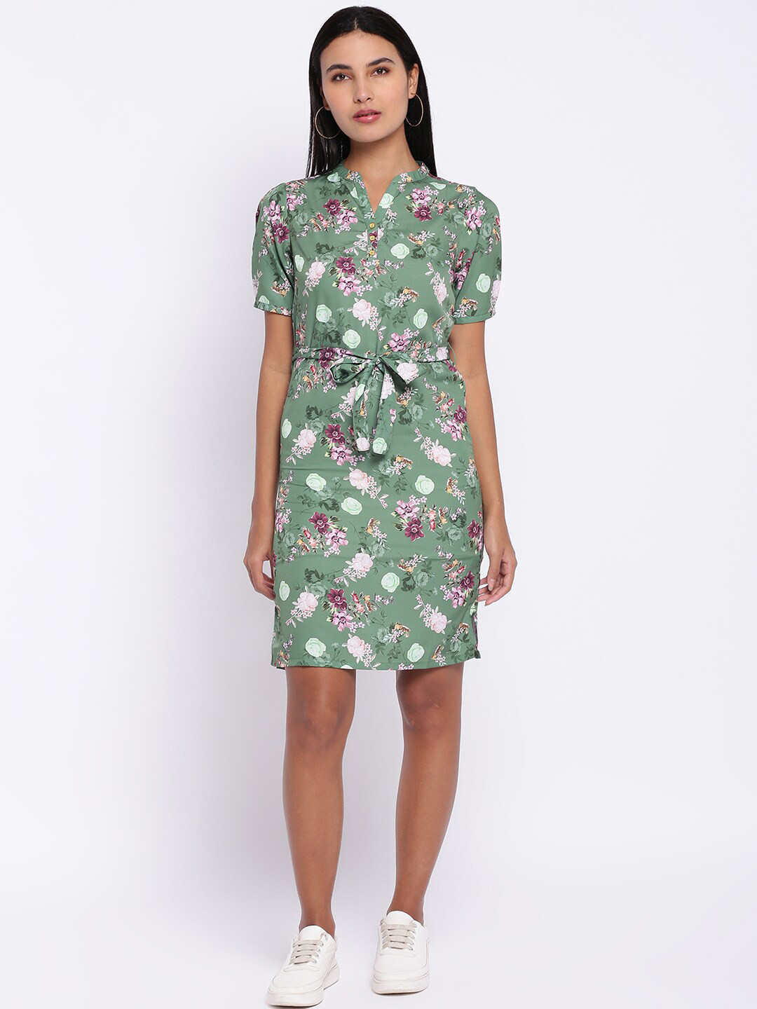 

abof Women Green & Purple Floral Printed Sheath Dress