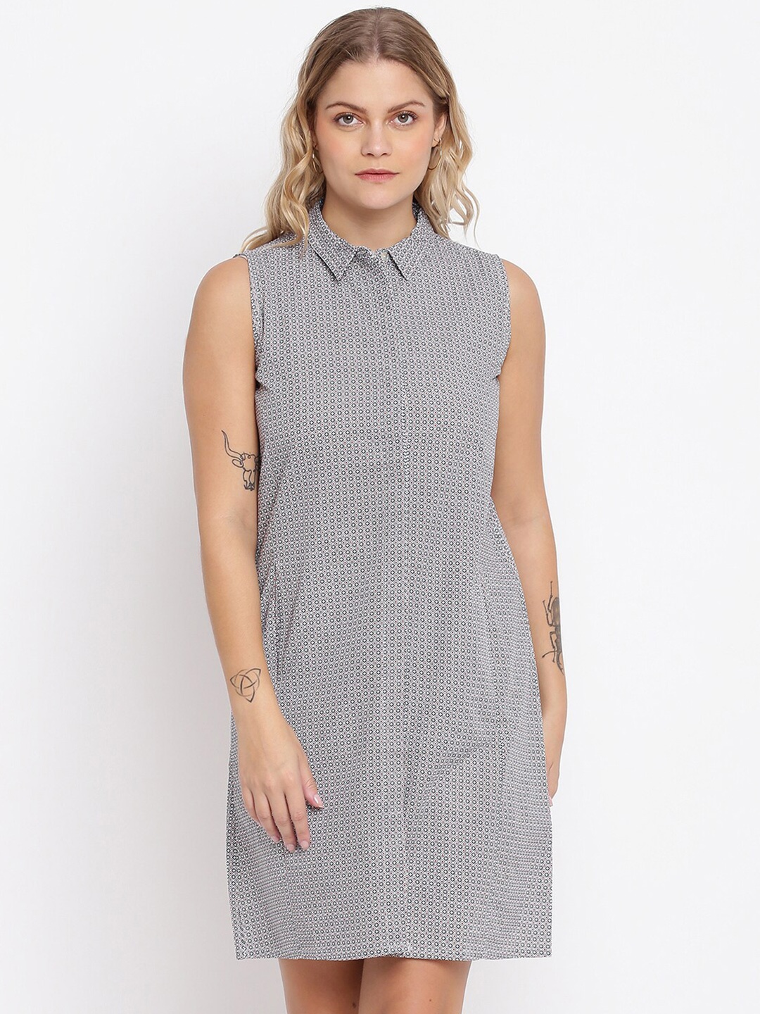 

abof Women Black & White Printed Shirt Style Dress