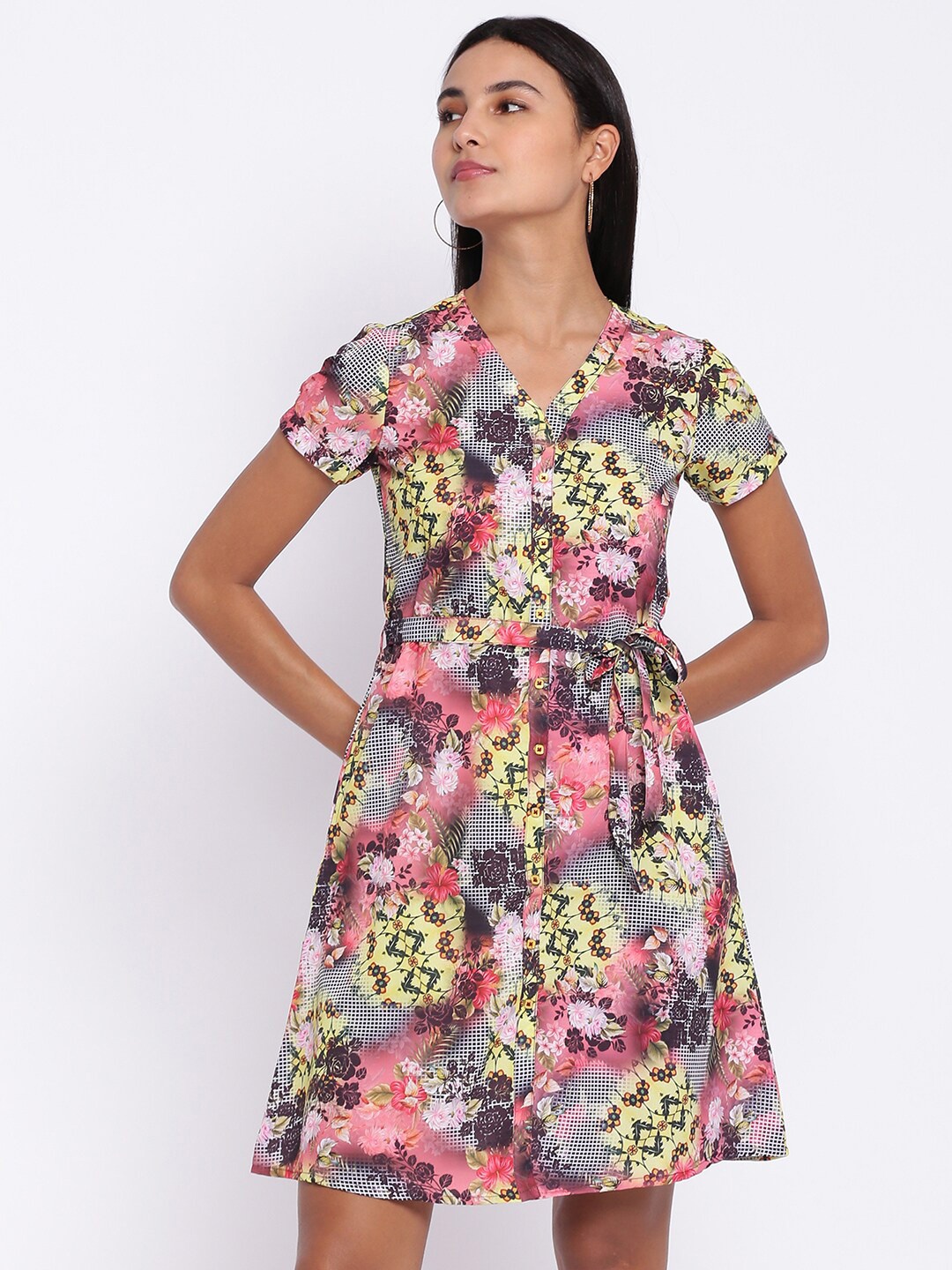 

abof Women Multicolor Floral Printed V-Neck A-Line Dress, Multi