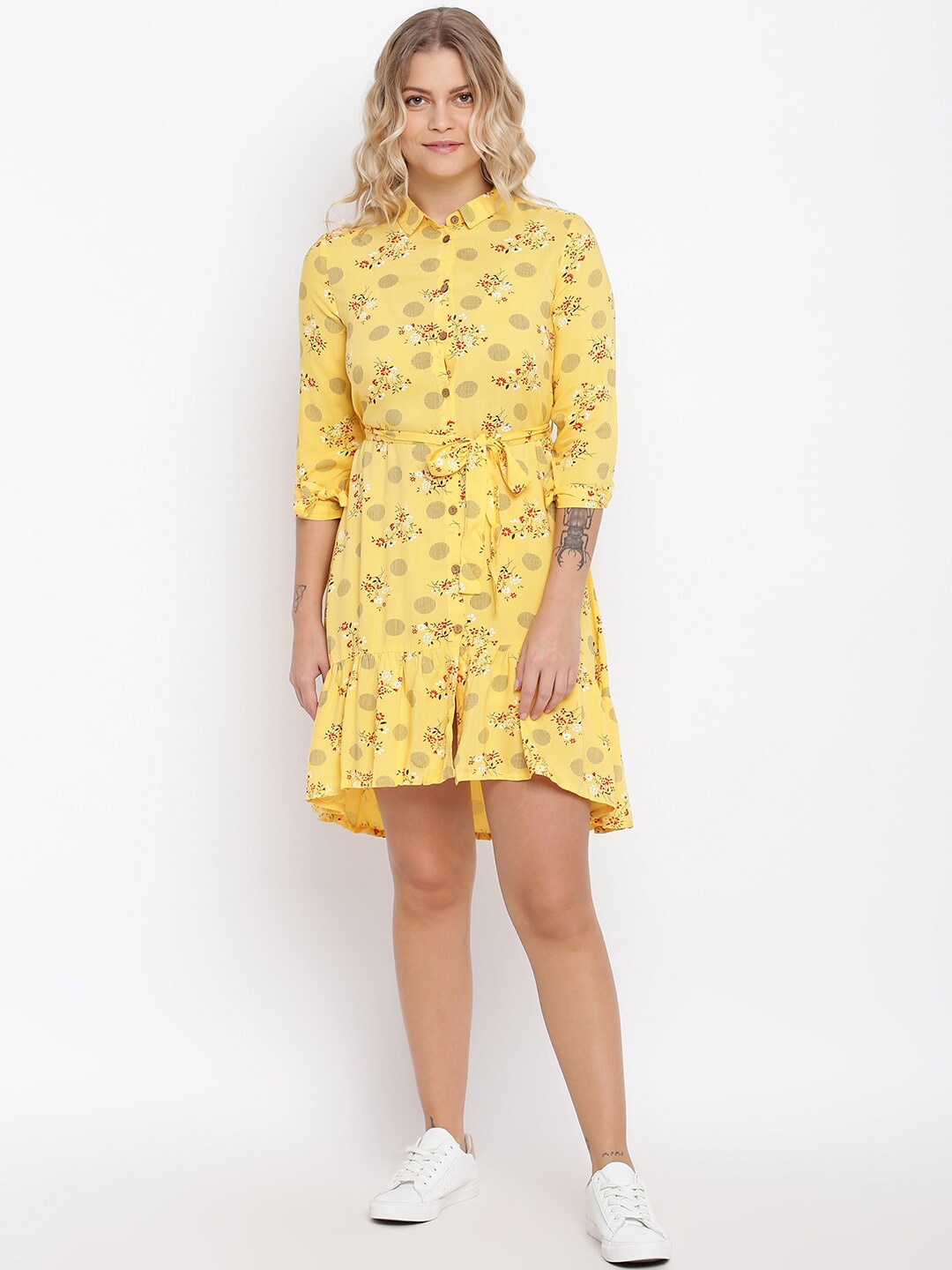 

abof Women Yellow Floral Printed Shirt Style Dress