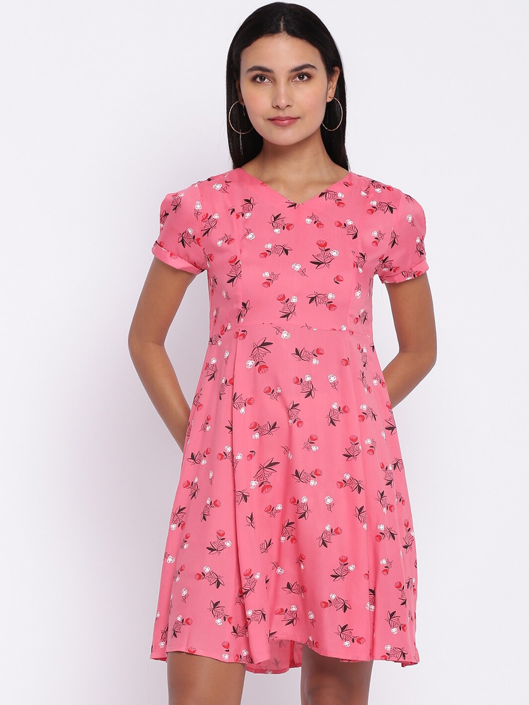 

abof Women Pink Floral Printed A-Line Dress