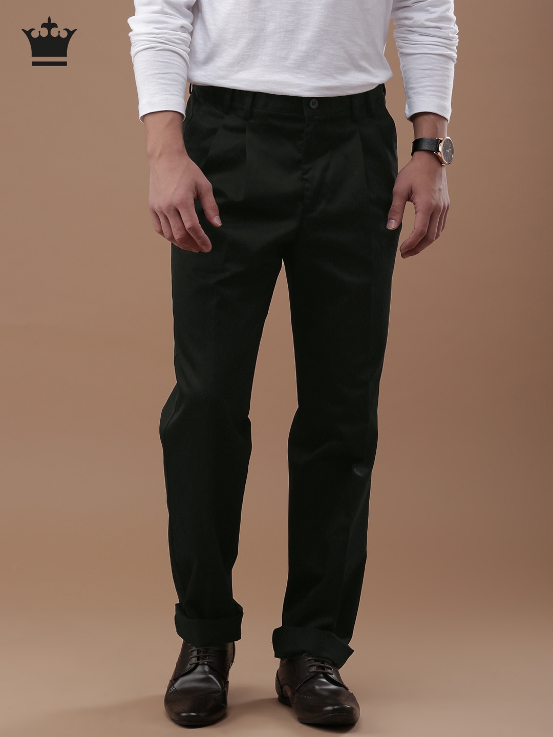 

Louis Philippe Men Black New Classic Fit Solid Formal Trousers