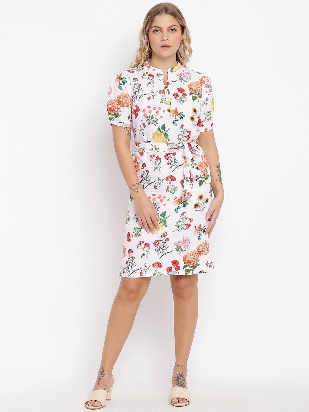 

abof Women White & Pink Floral Printed A-Line Dress