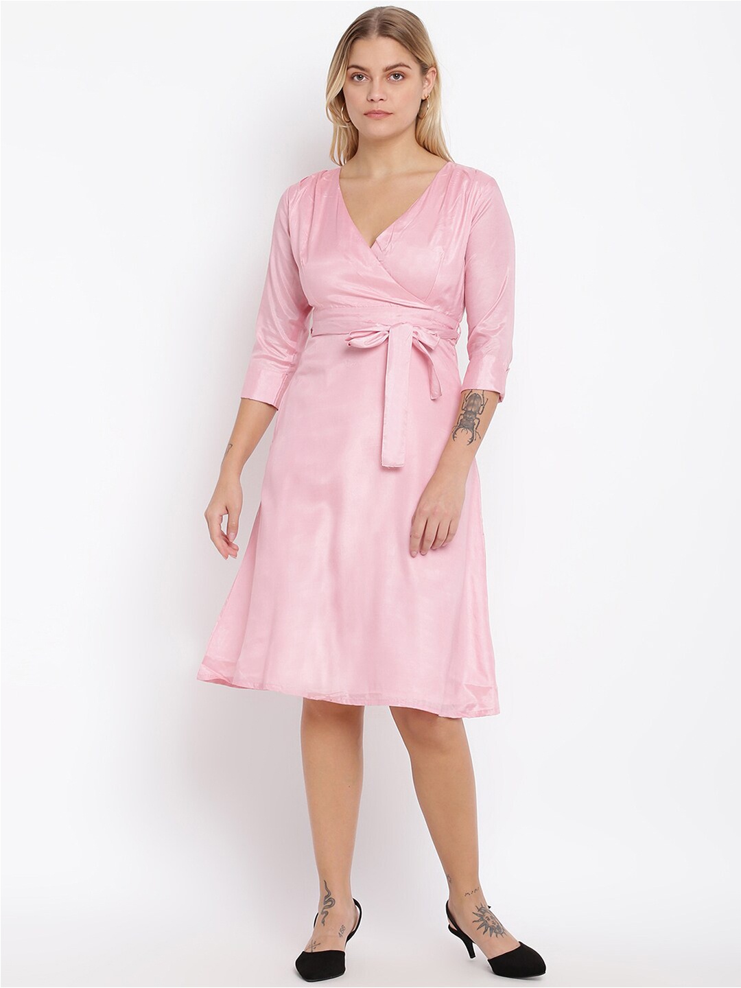 

abof Women Pink Solid V-Neck Wrap Dress