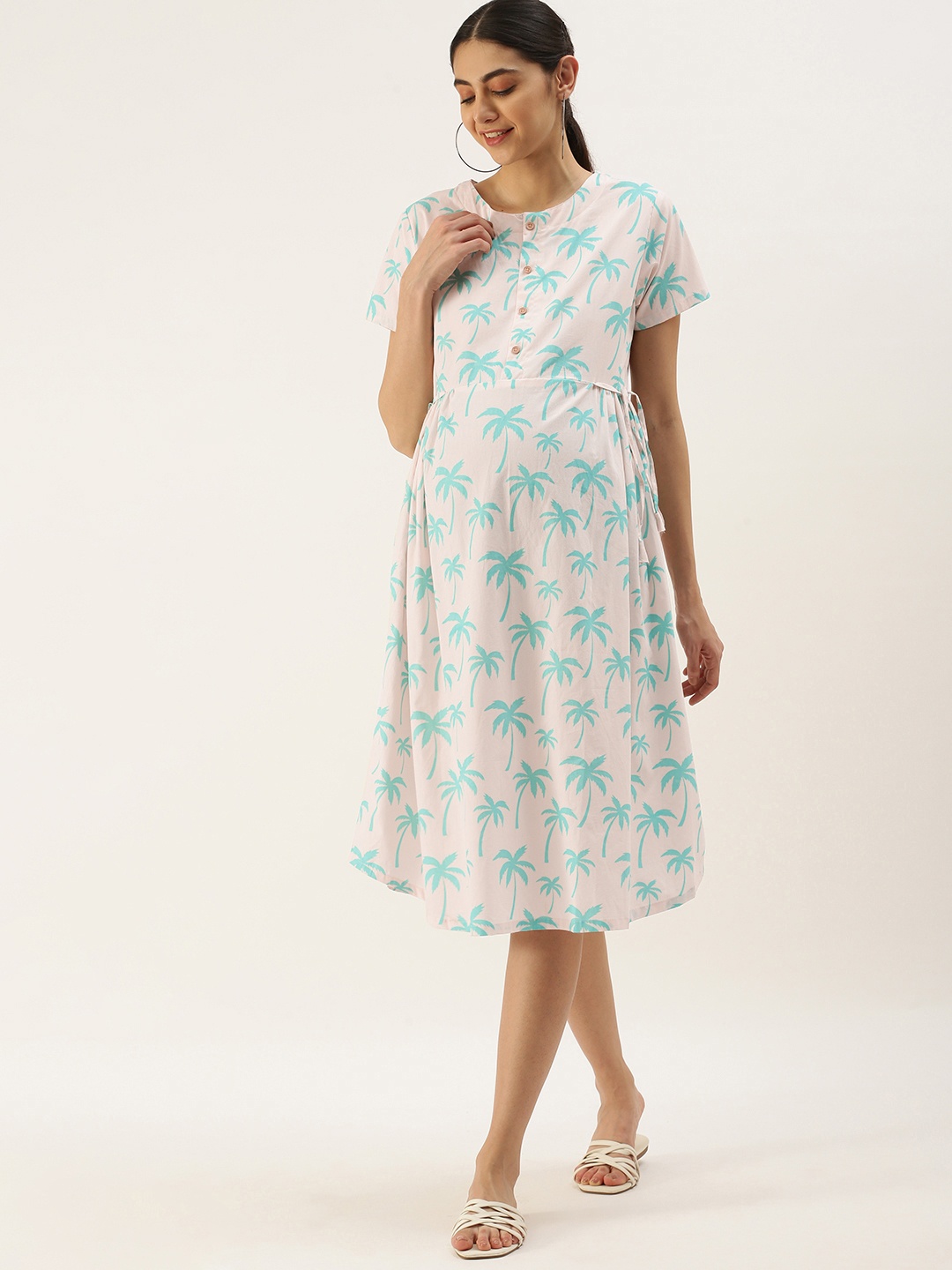 

Nejo Pure Cotton Tropical Printed Maternity A-Line Dress, White